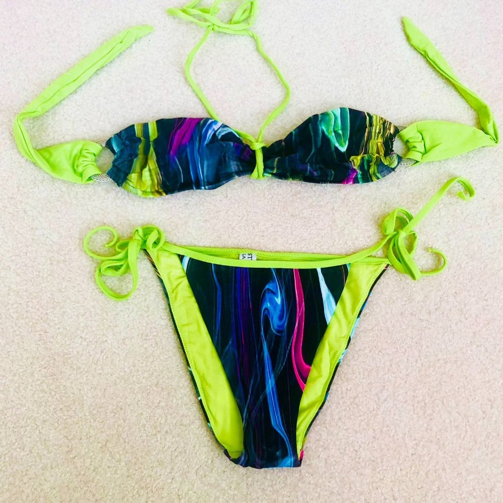La Perla,Bikini with Reversible Bandeau Bralette Set, NEW
